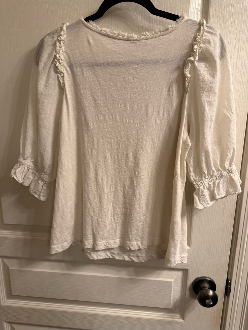 Anthropology Women’s Cream Smocked Square-Neck Peasant Top - Picture 3 of 3
